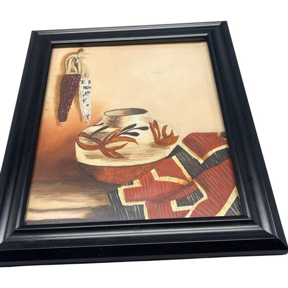 southwestern black framed wall art work print S. Brooks orange corn basket 10x12 - Picture 1 of 8
